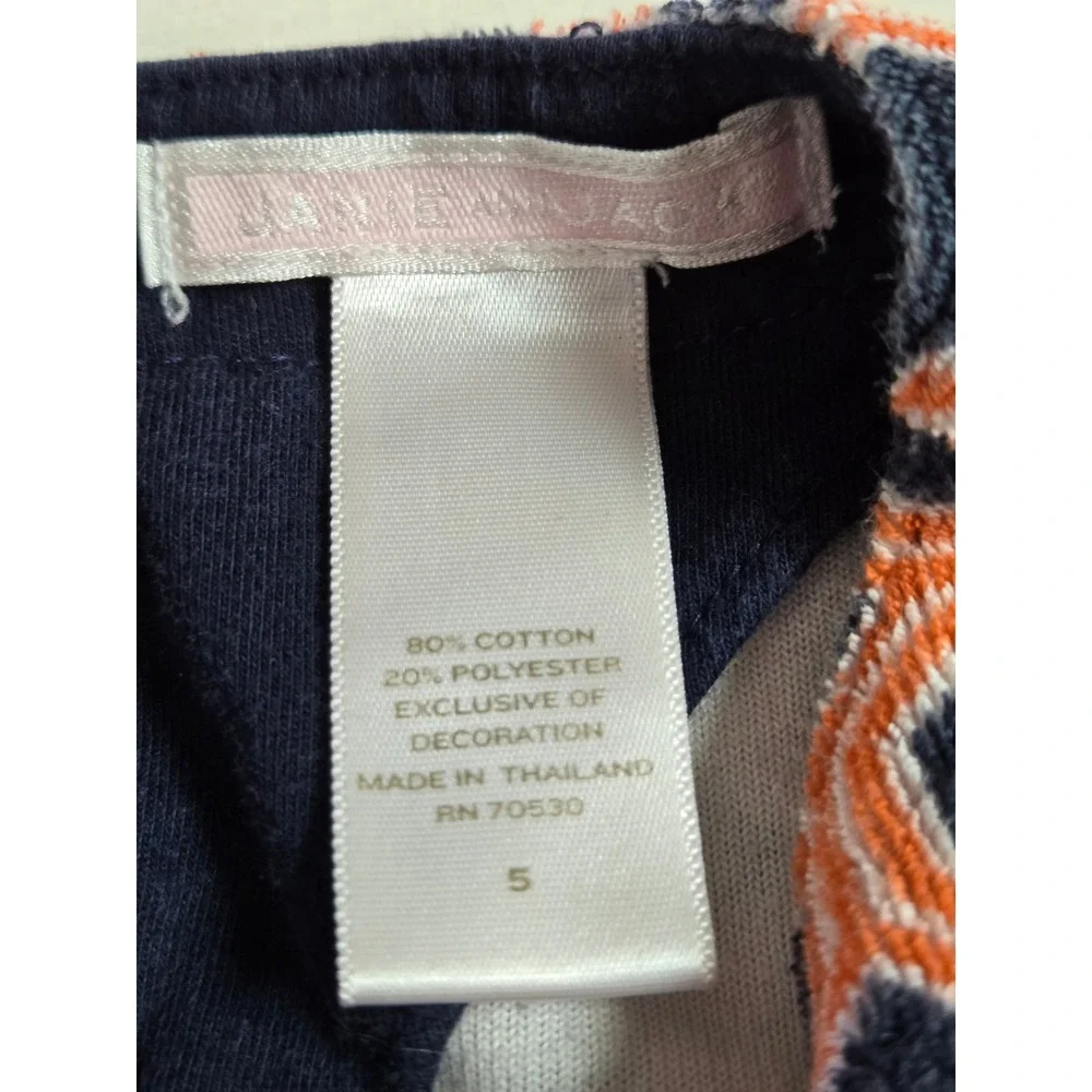 Janie and Jack Girls Size 5 Orange Navy Geometric Honeycomb Terrycloth dress‎